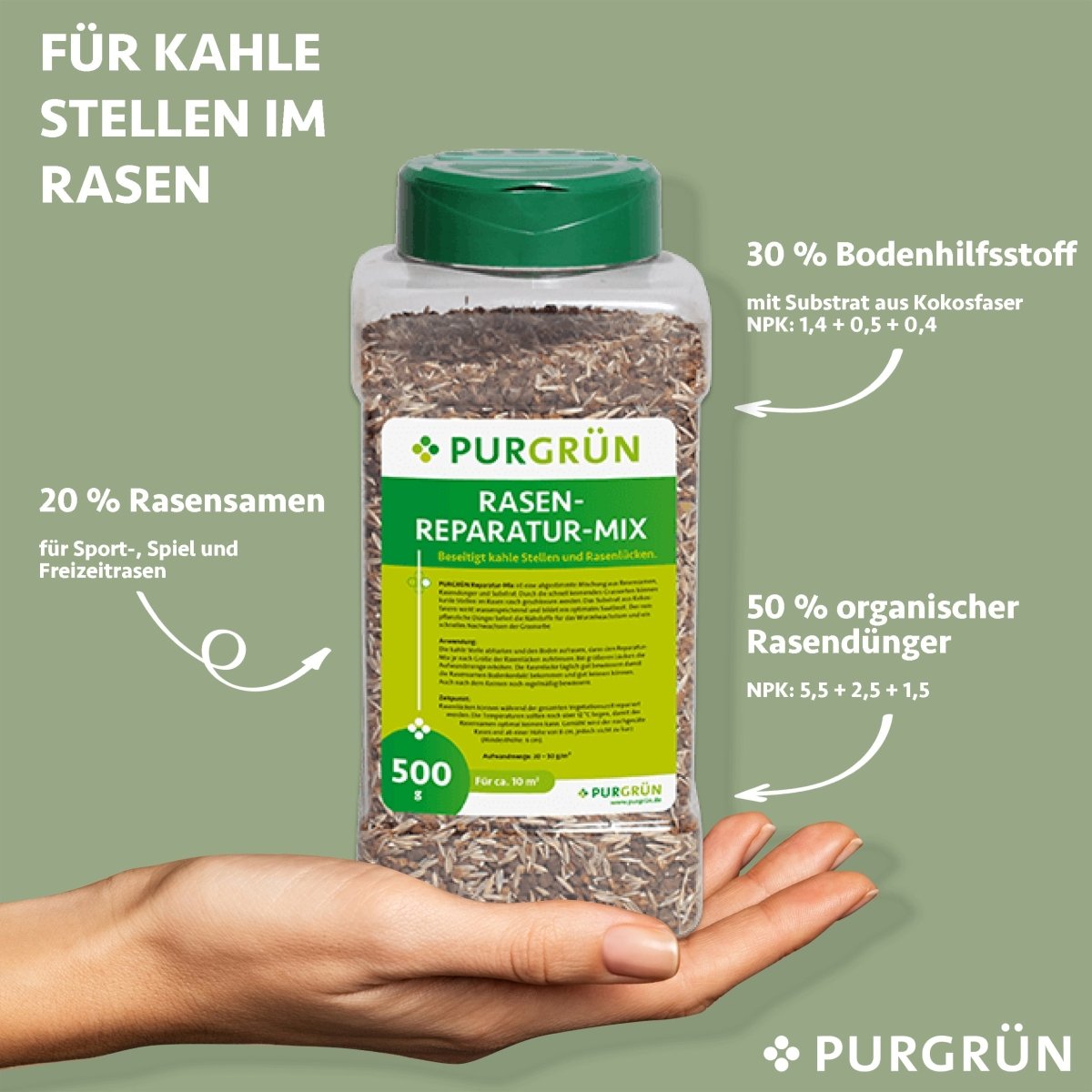 Rasen-Reparatur-Mix 0,5 kg - Purgrün